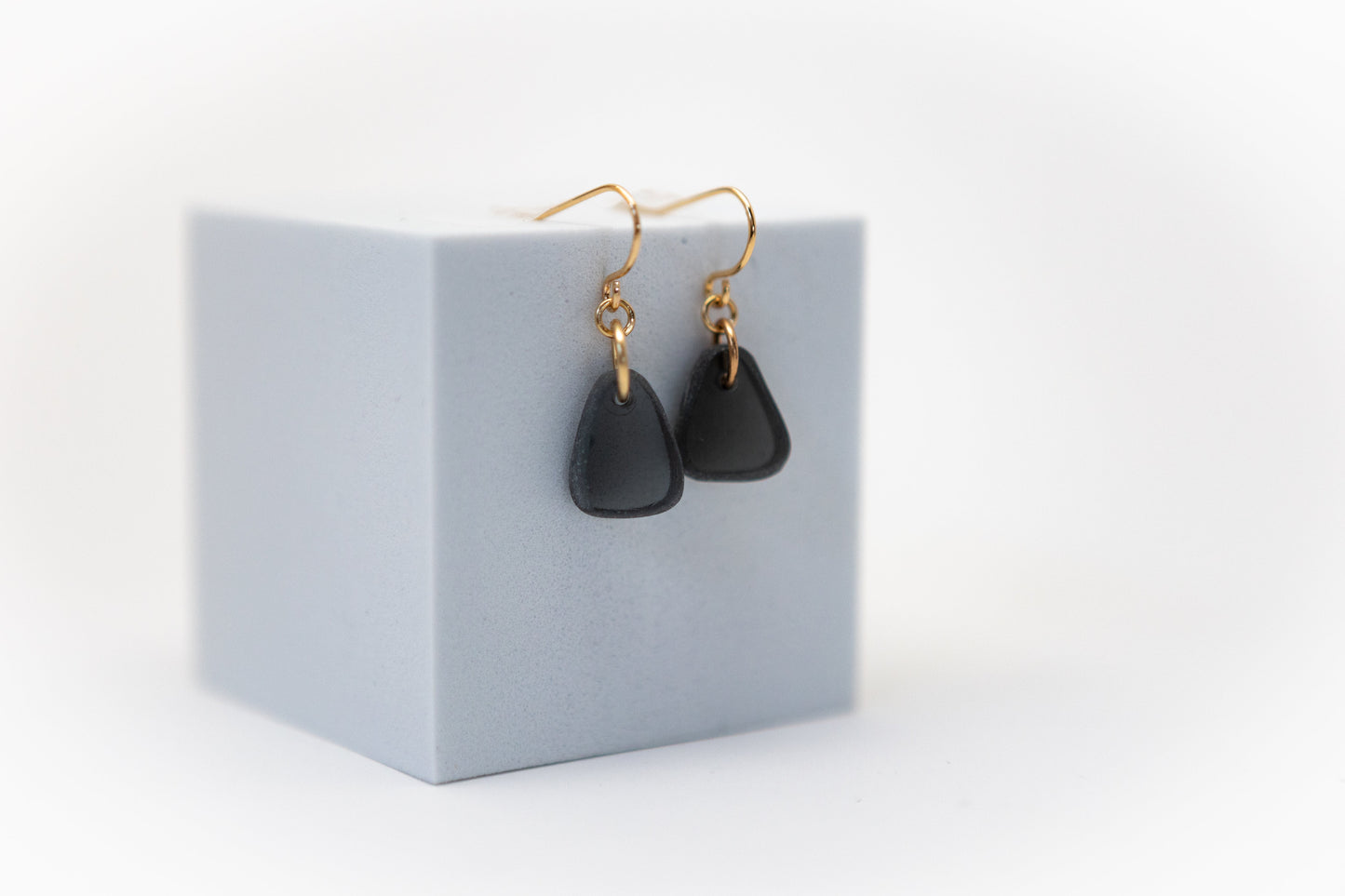 See Me Through Earrings | Repurposed Auto Windshield Glass in Aqua & Black | Gold Plated Ear Wire