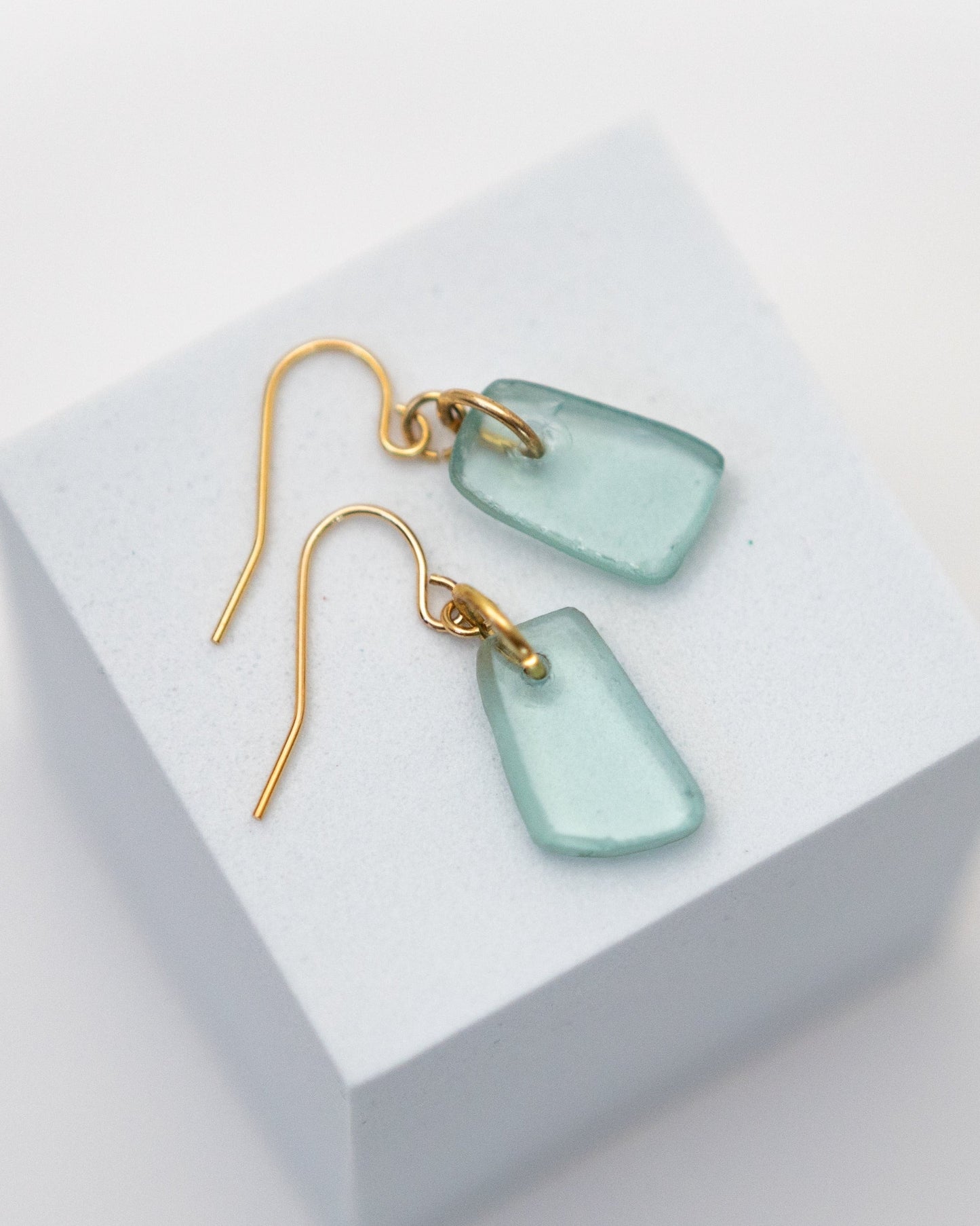 See Me Through Earrings | Repurposed Auto Windshield Glass in Aqua & Black | Gold Plated Ear Wire