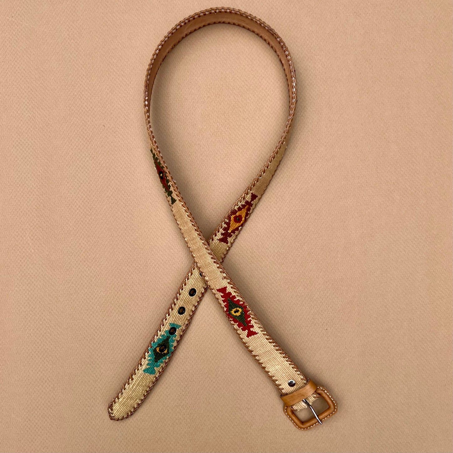 Tan Handwoven Guatemalan Whip-Stitched Belt