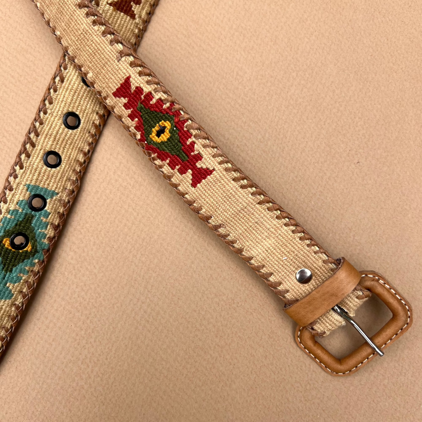 Tan Handwoven Guatemalan Whip-Stitched Belt