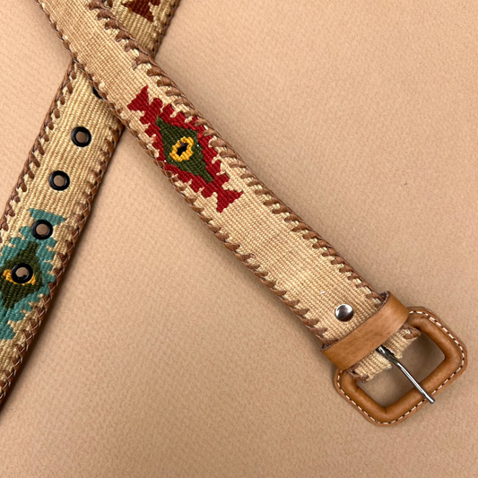 Tan Handwoven Guatemalan Whip-Stitched Belt