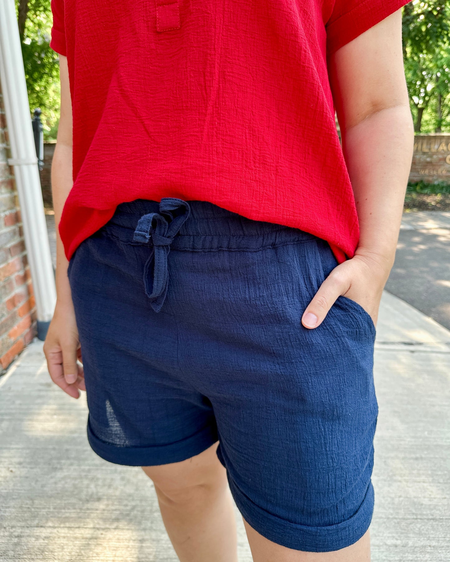 Crinkle Cotton Gauze Pull-On Short