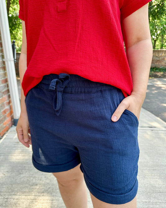Crinkle Cotton Gauze Pull-On Short