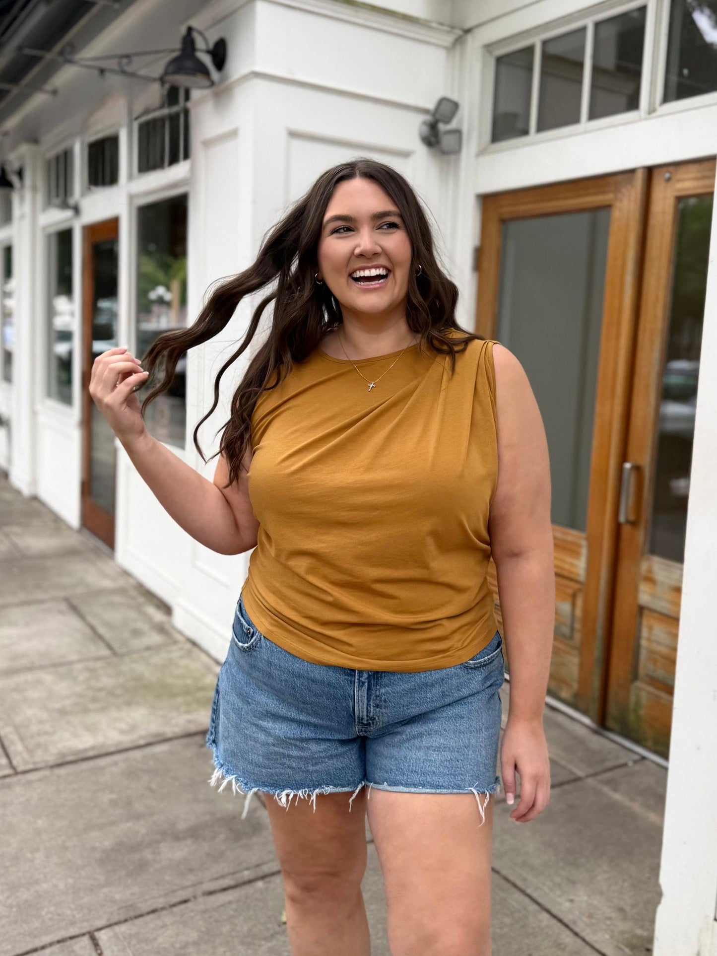 CHARLI draped top in Light Amber