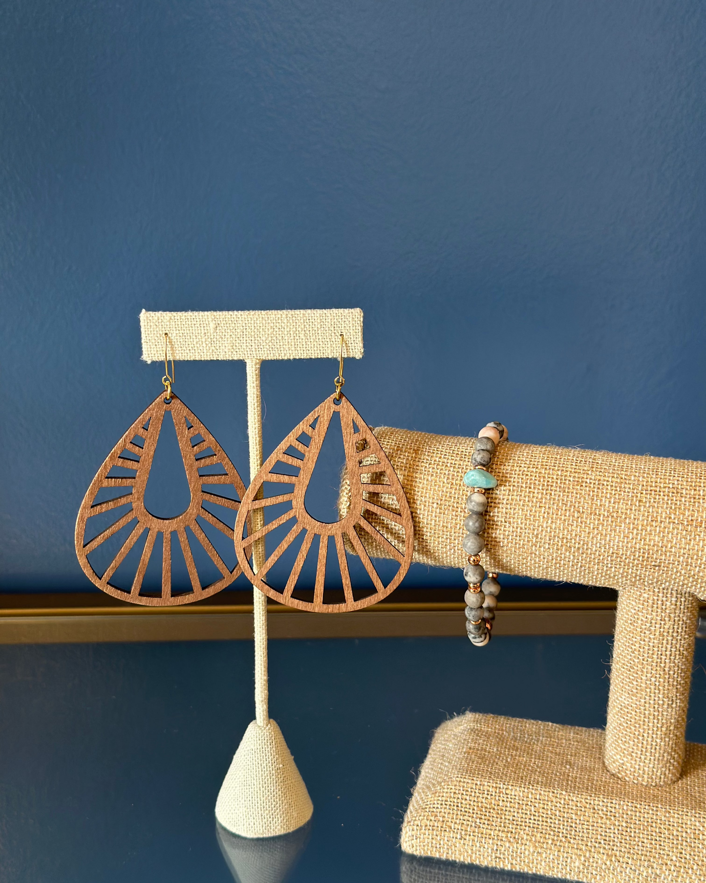 EXCLUSIVE Larimar Bracelet and Wood Earrings Set