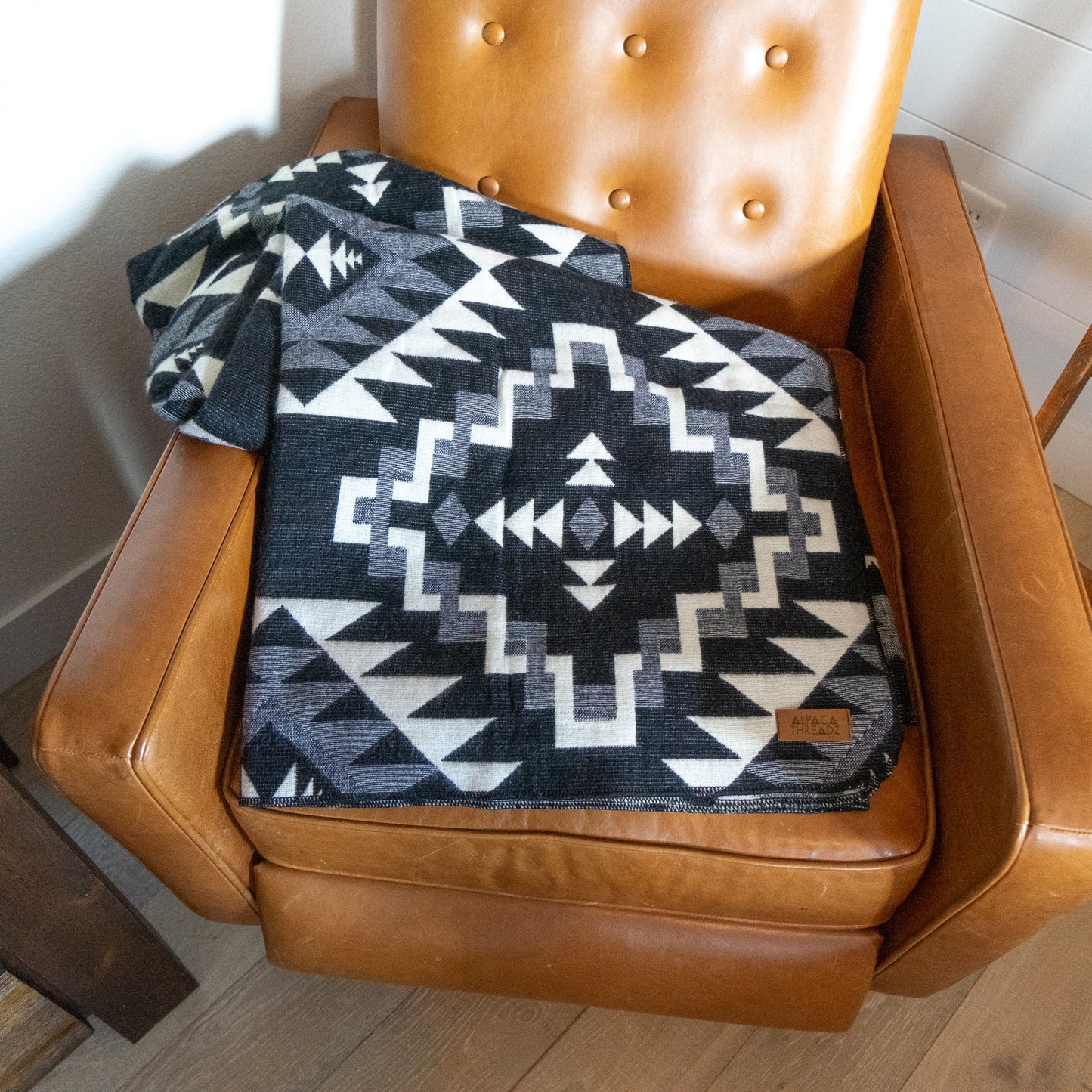 Andean Alpaca Wool Blanket - Black Chakana