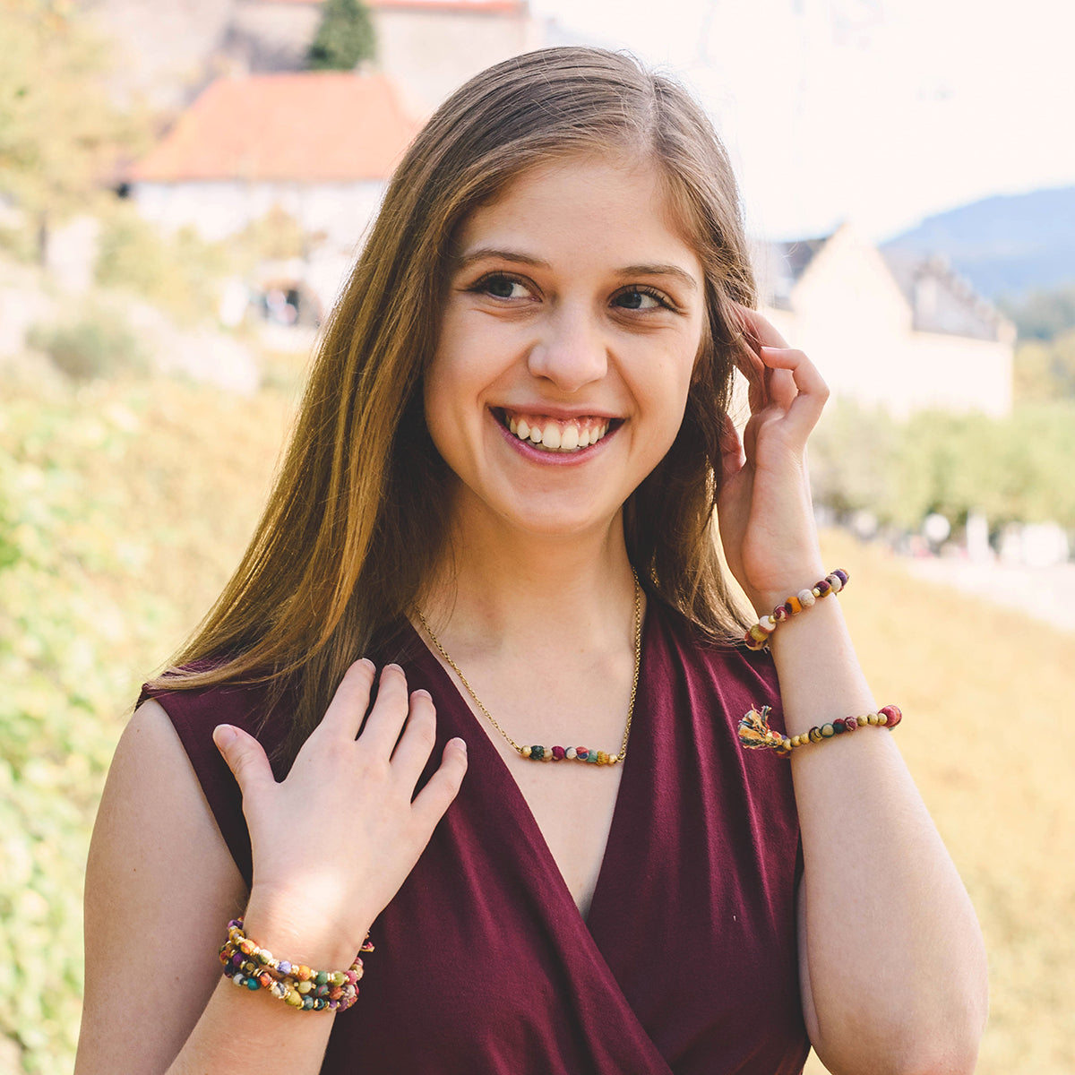 Kantha Horizontal Bar Necklace