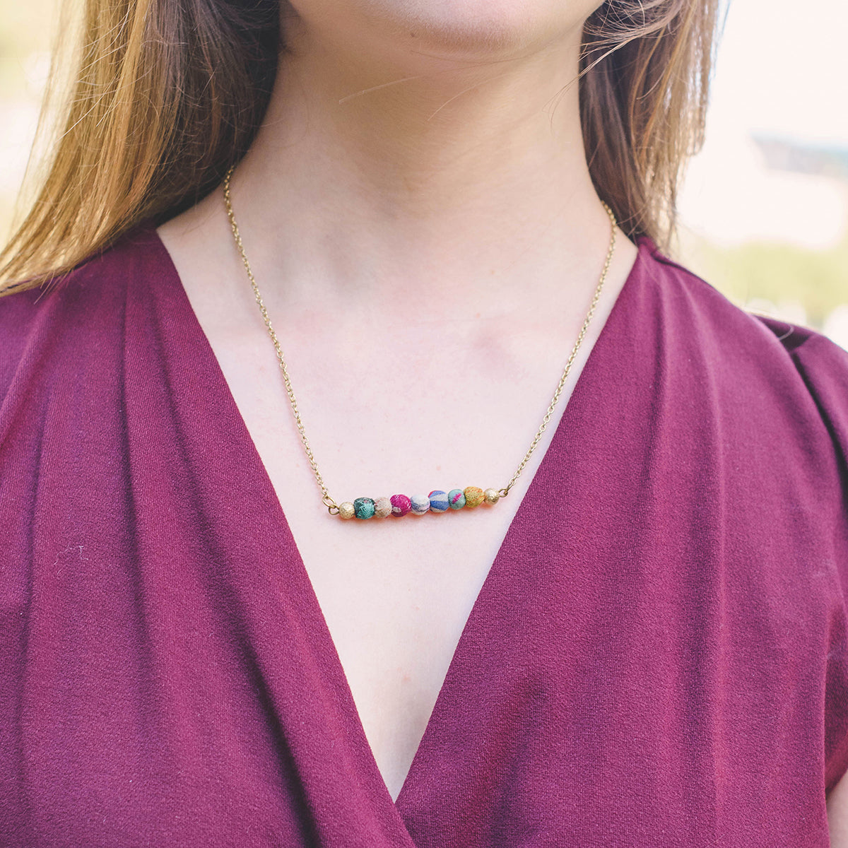 Kantha Horizontal Bar Necklace