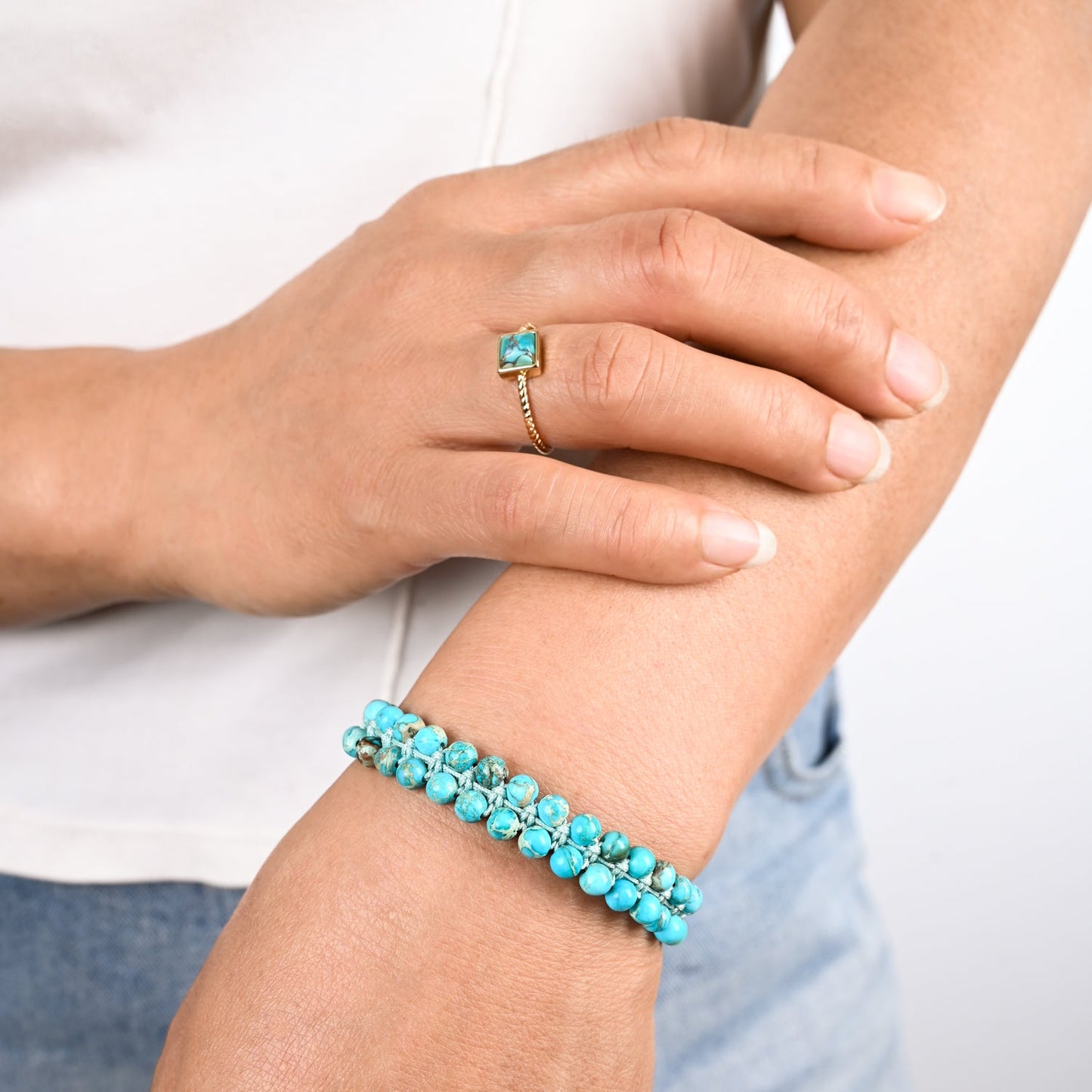 Wear Blue Handwoven Beaded Bracelet in Turquoise