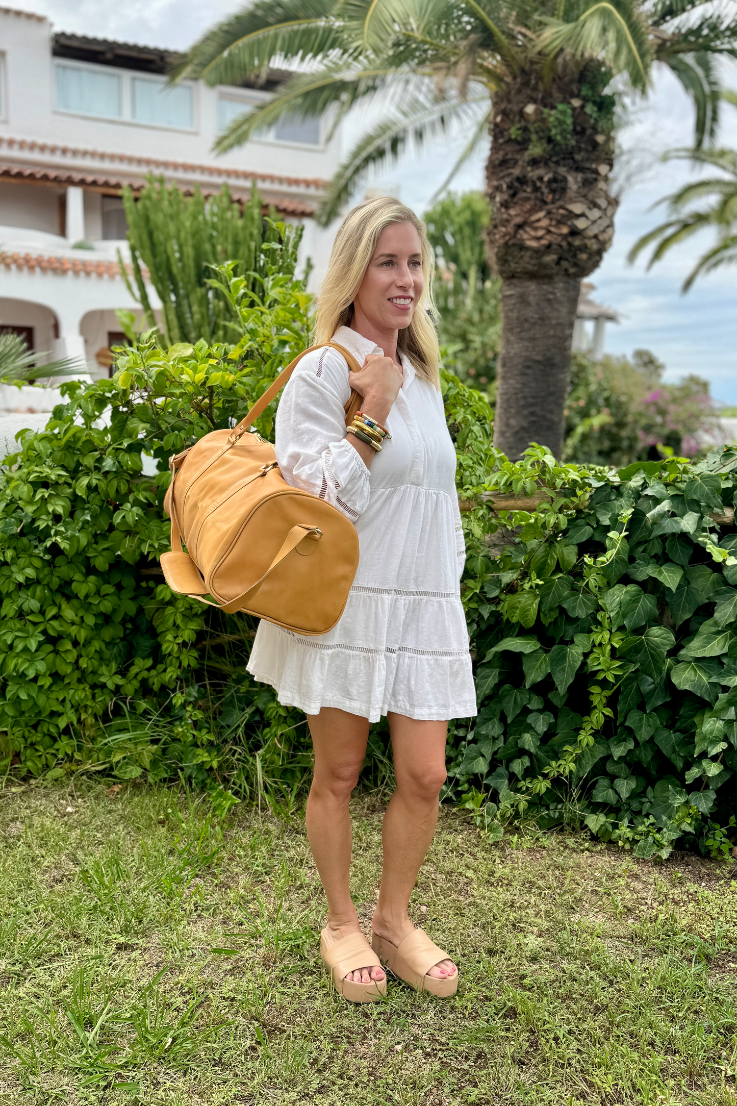 Large Leather Duffel in Caramel