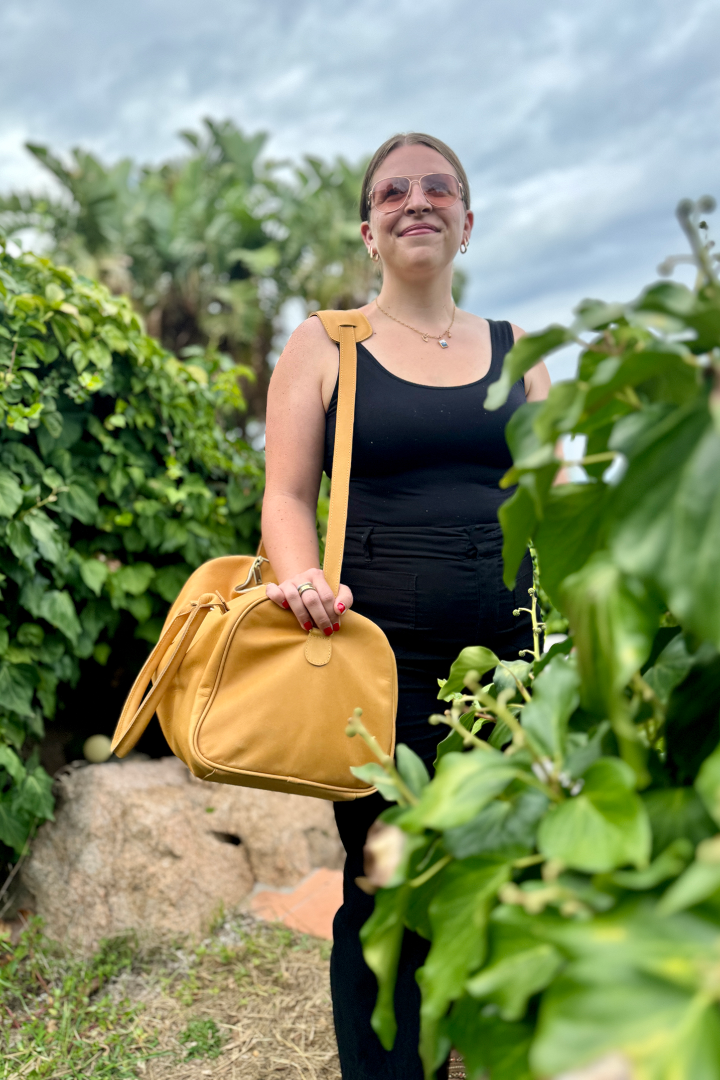 Large Leather Duffel in Caramel
