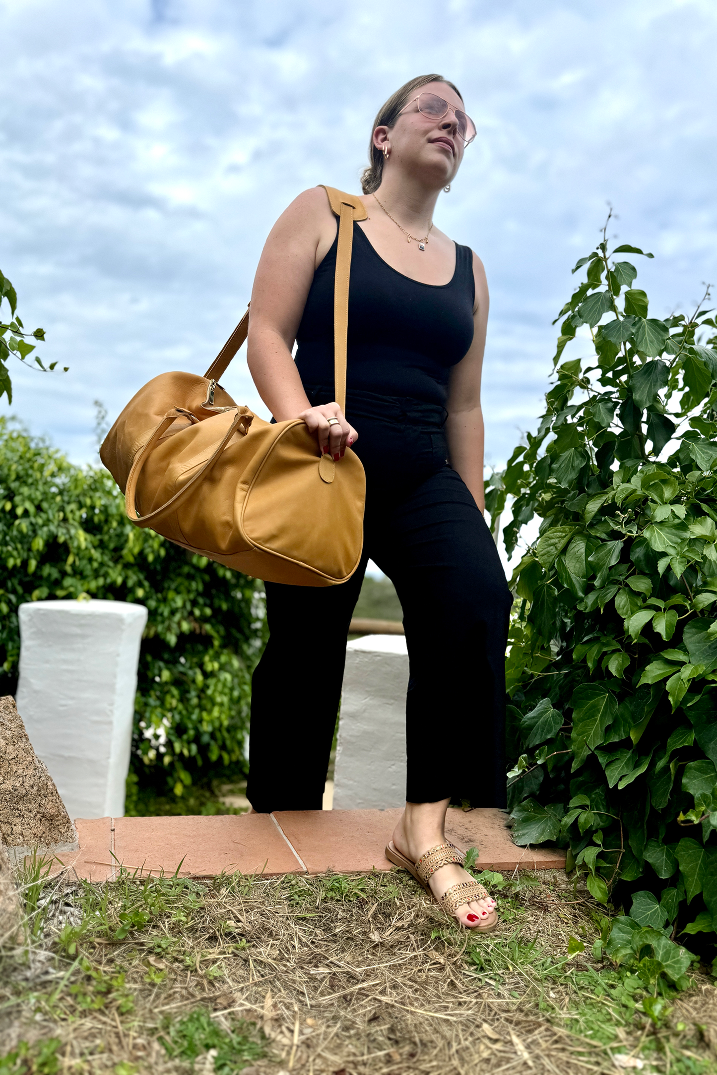 Large Leather Duffel in Caramel