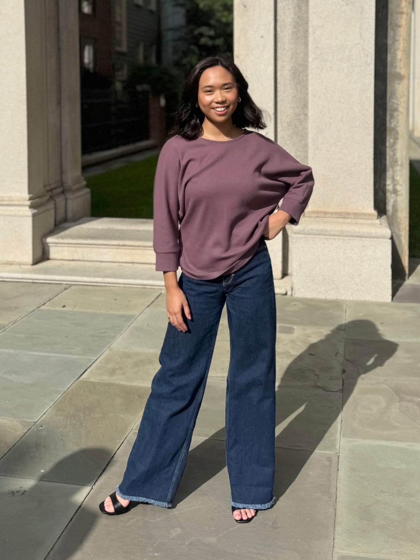 TENLEY waffle knit top in Plum Shadow