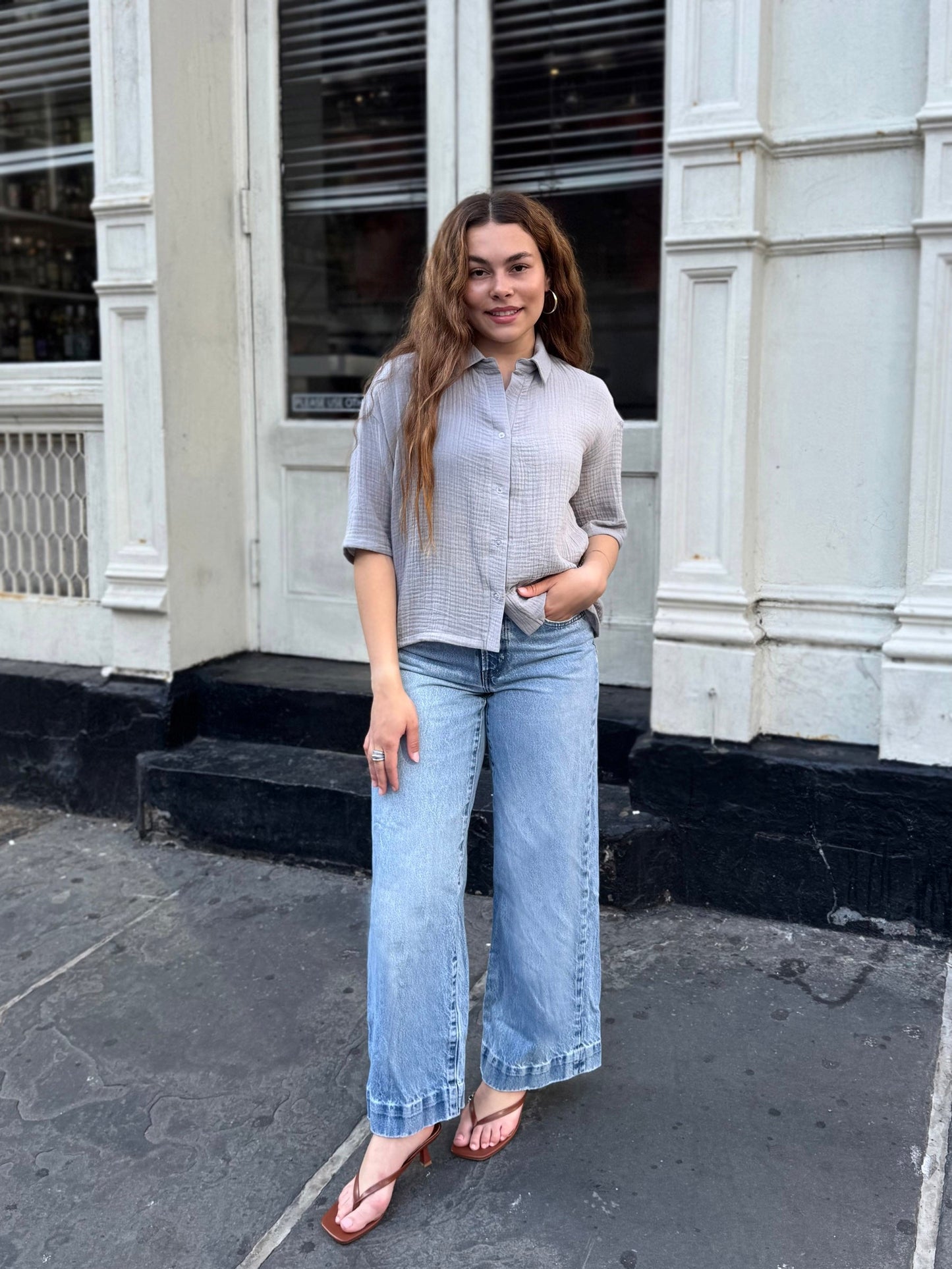 CARROLL gauze boxy shirt in Cloud Grey