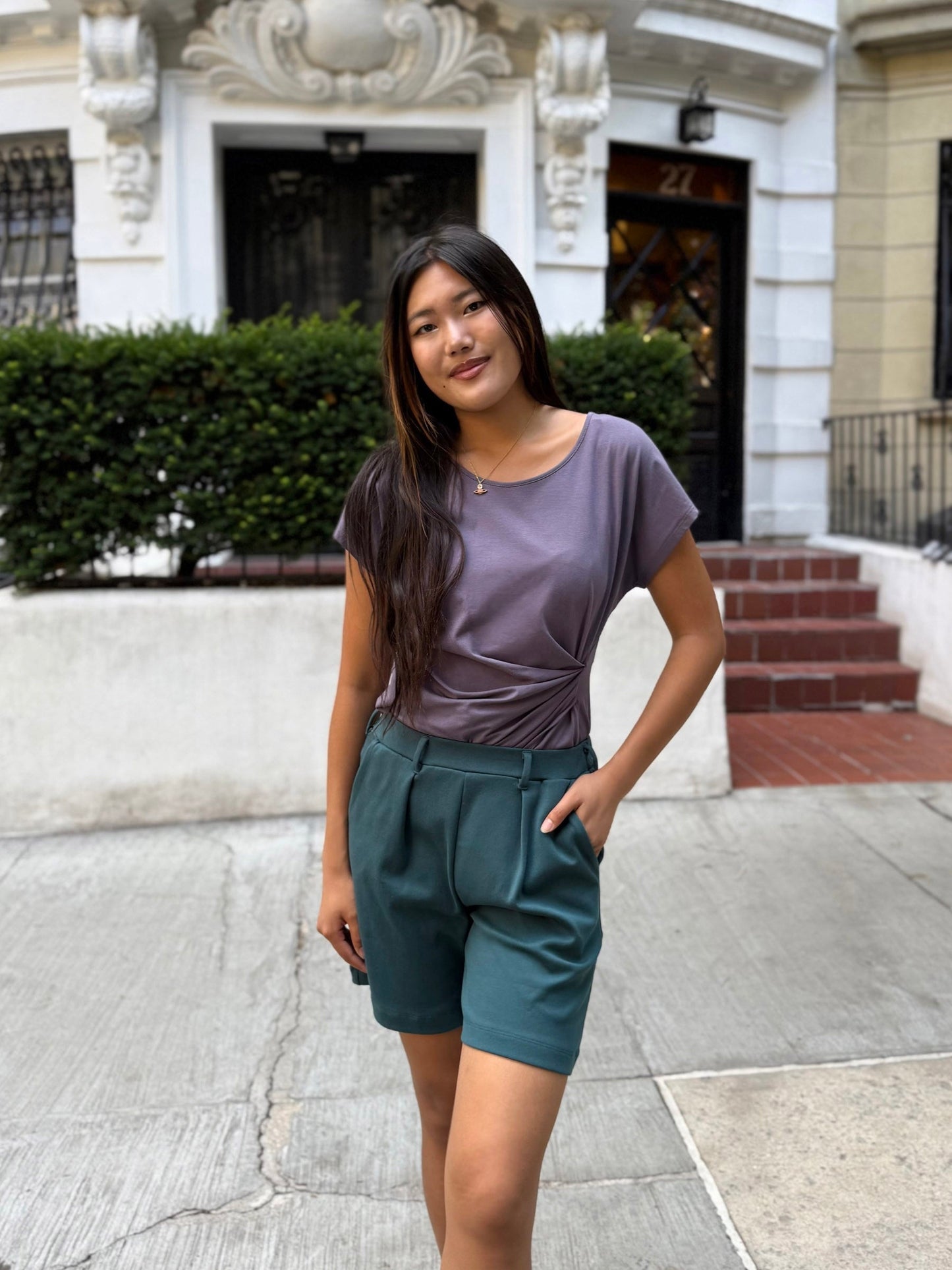 AVERIE heavy knit shorts in Deep Sea