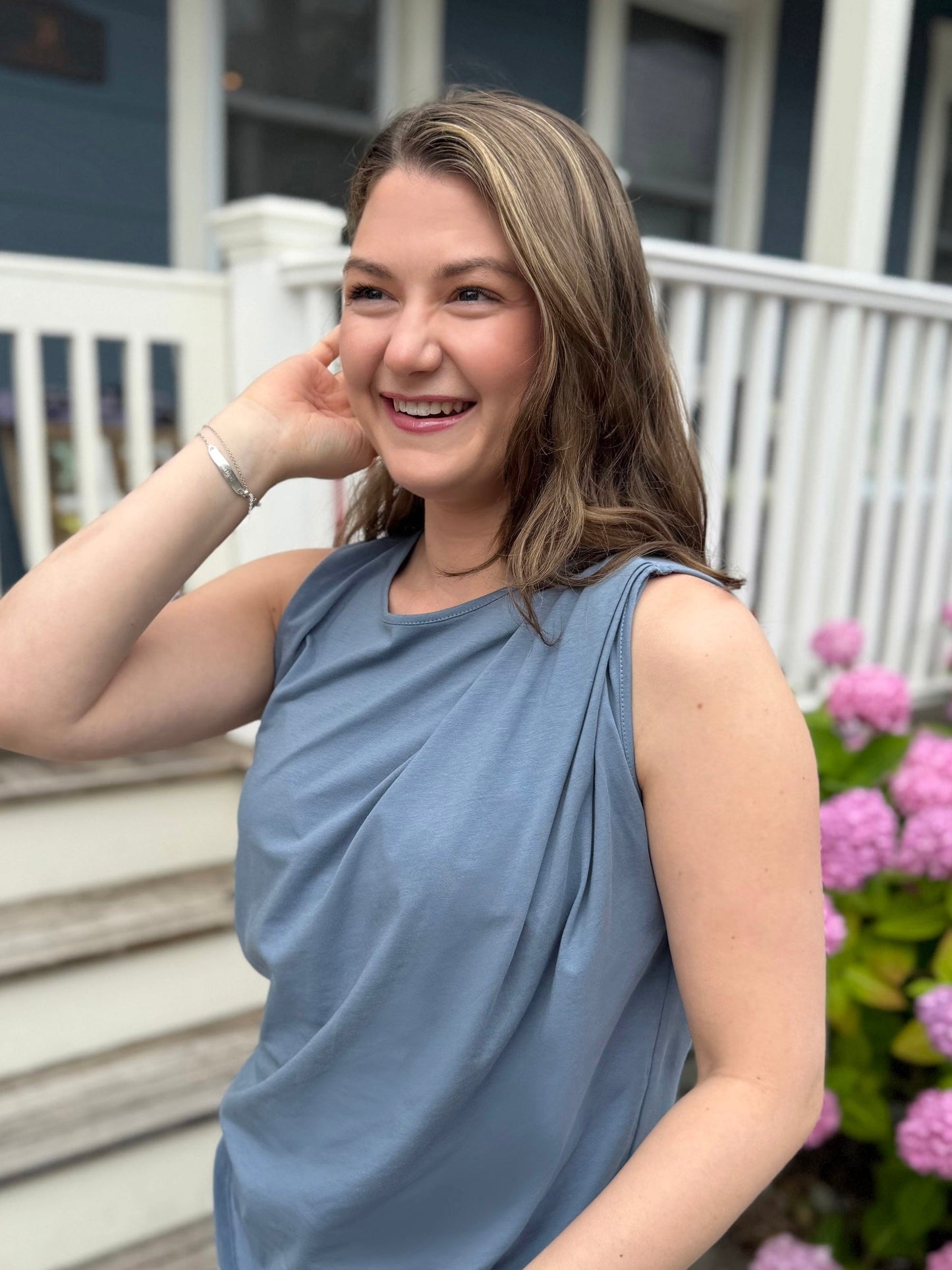 CHARLI draped top in Blue Dusk