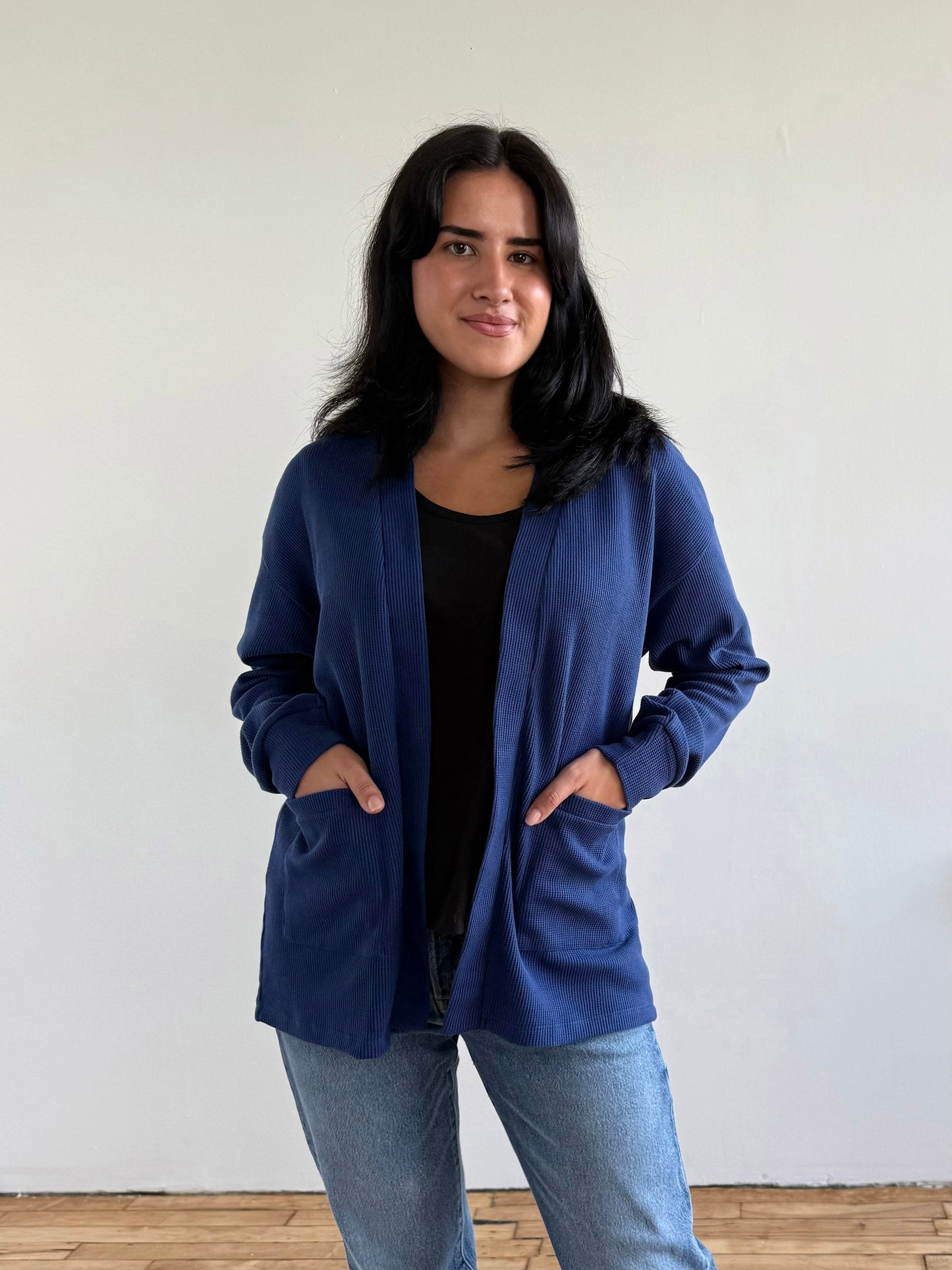 RILEY waffle knit cardigan in Blue Depths