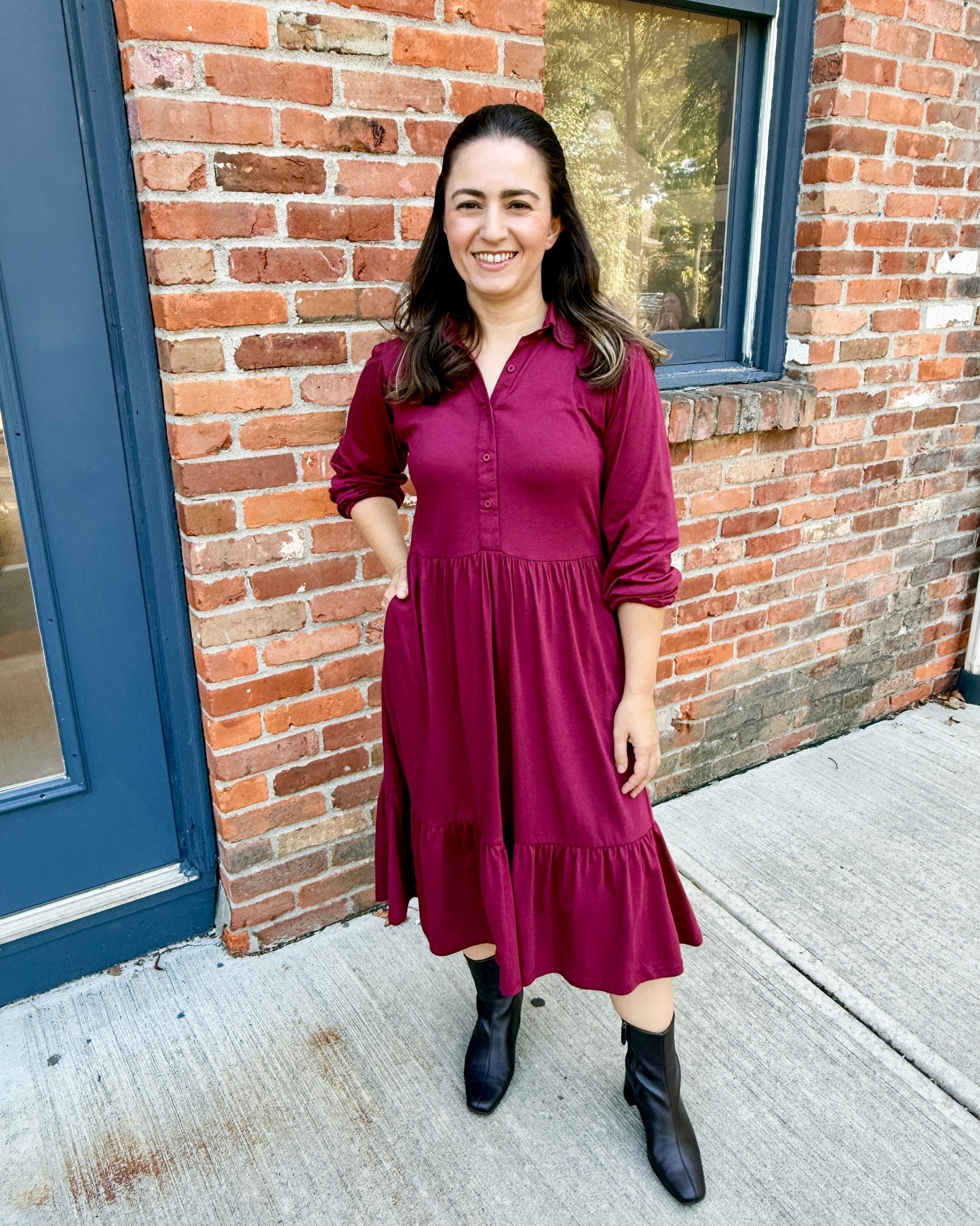 Tiered Knit Shirt Dress