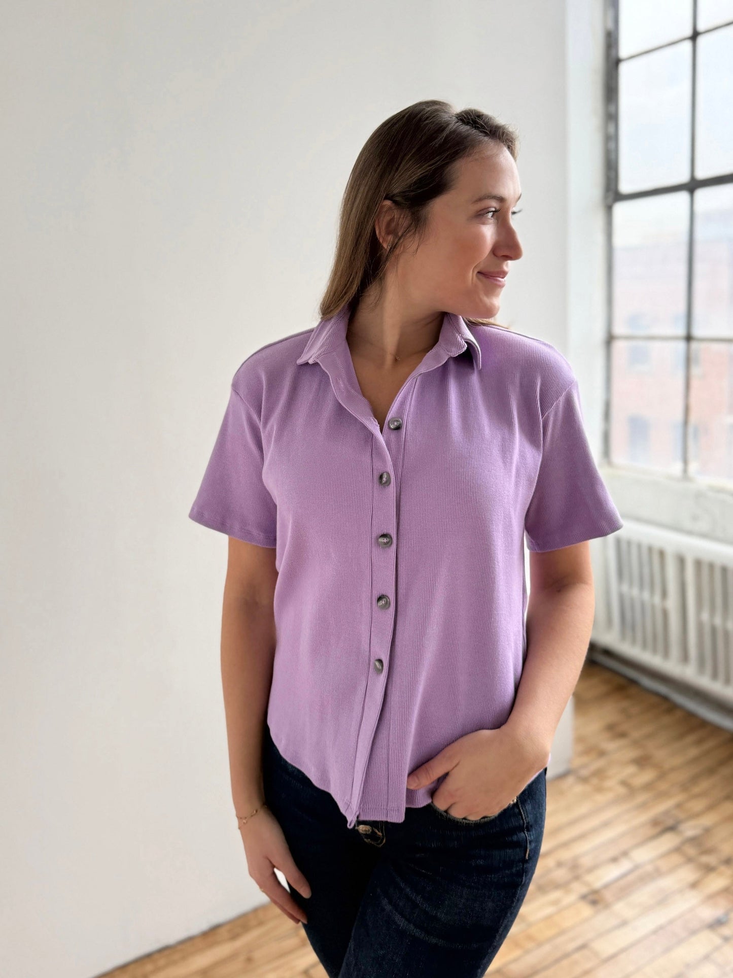 POLLY rib knit top in Purple Lilac