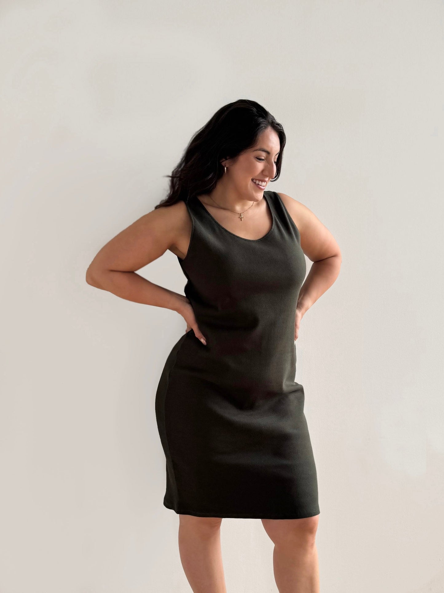 ROMY rib-knit dress in Olive Shadow