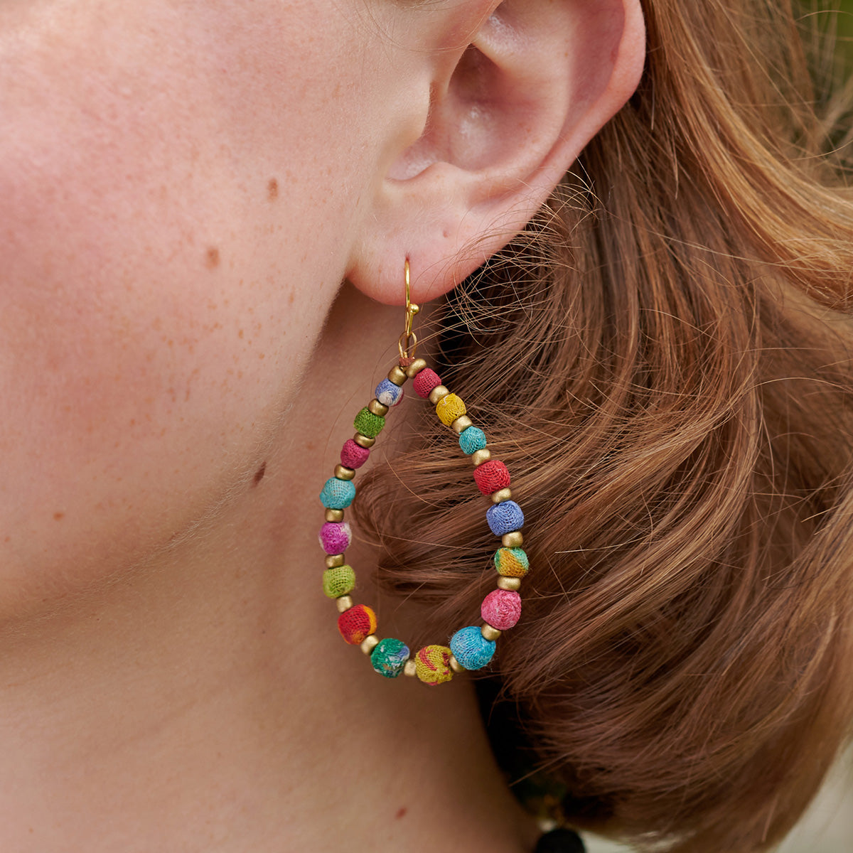 Kantha Tapered Teardrop Hoops