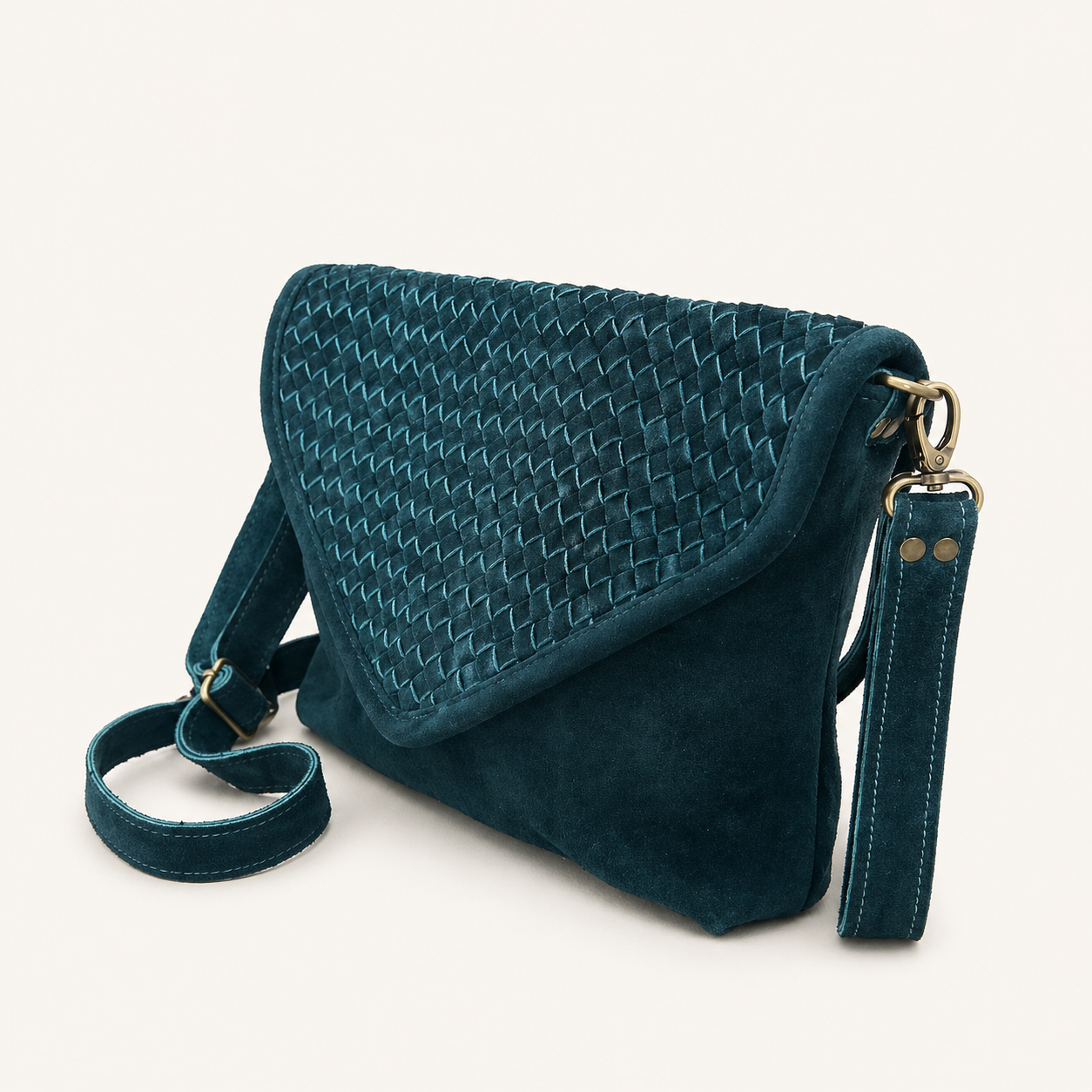 Teal Suede Woven Everyday Bag