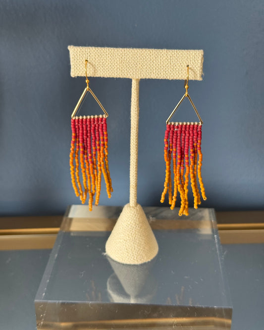 EXCLUSIVE Batey Fringe Earrings - Red & Mustard