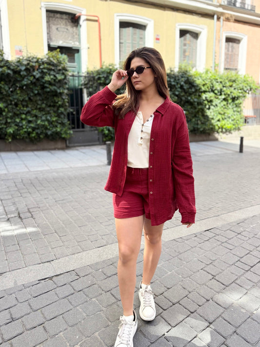 PRADO gauze top in Sangria Red