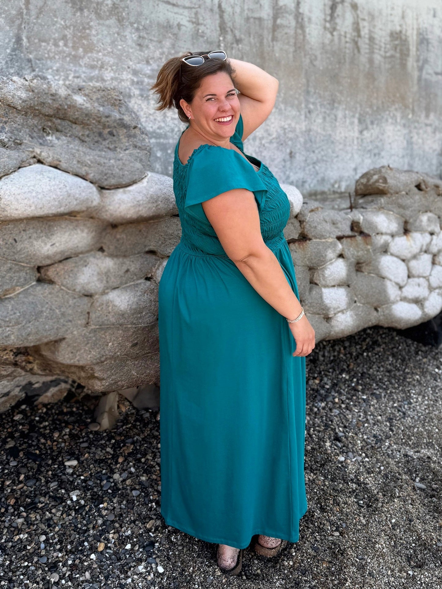 ADELIA smocked dress in Teal