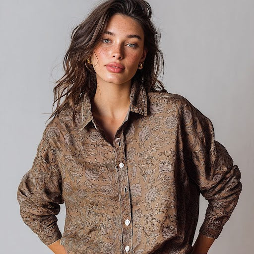 Good Boyfriend Shirt - Floral Escape Dark Chocolate Overdye