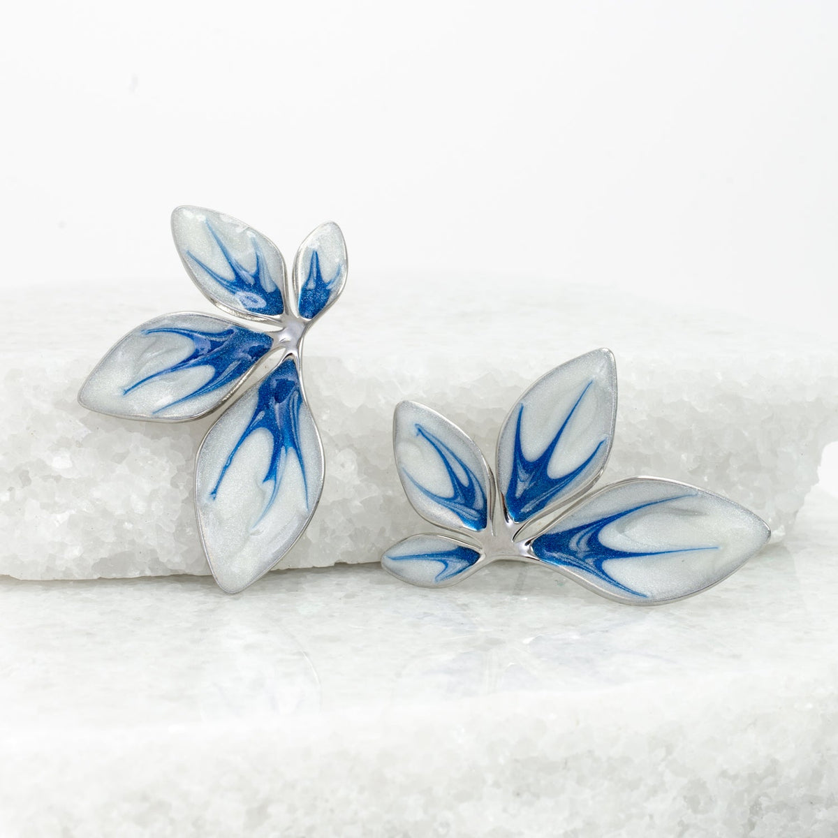 Flourish Blue & Silver Leaf Earrings