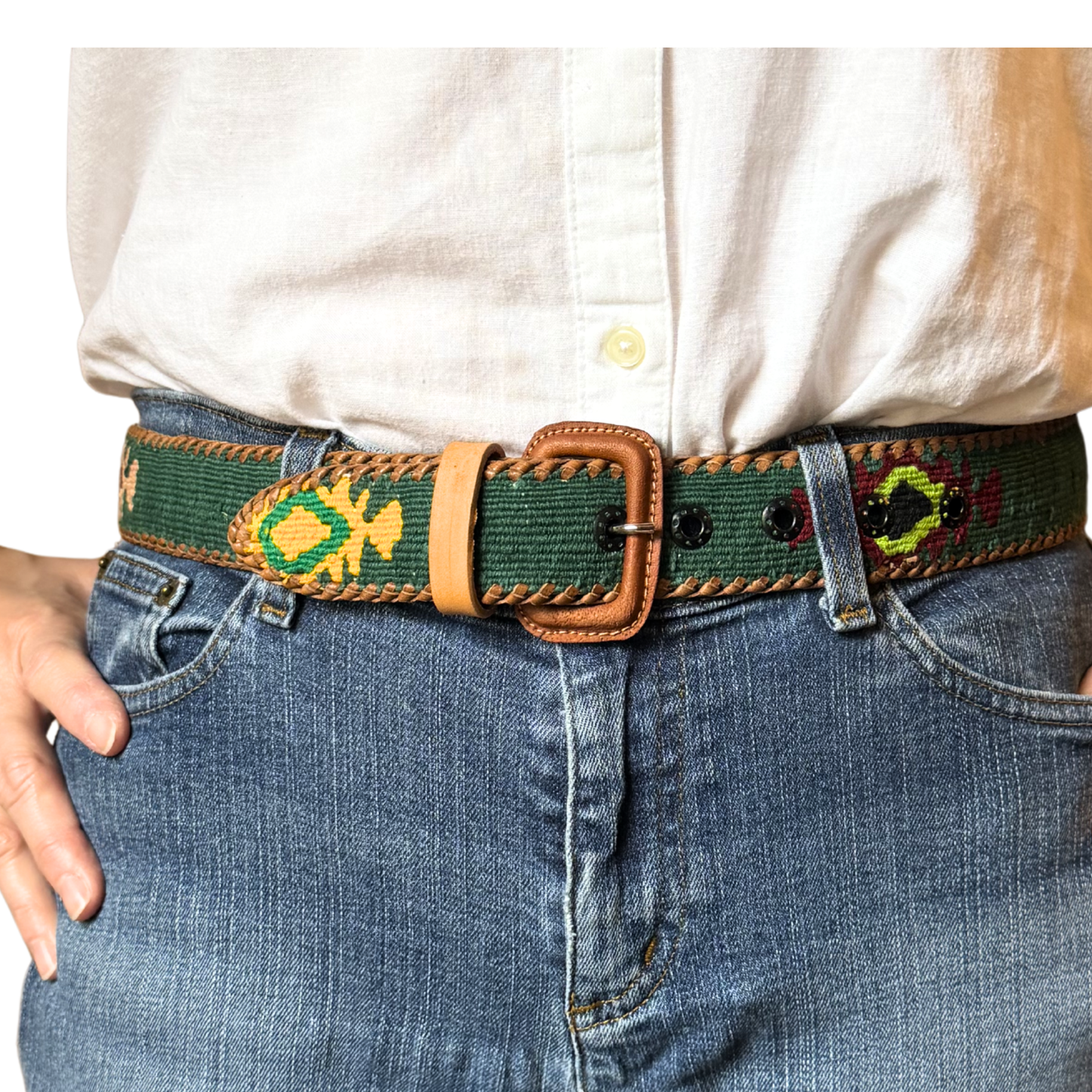 Forest Green Handwoven Guatemalan Whip-Stitched Belt