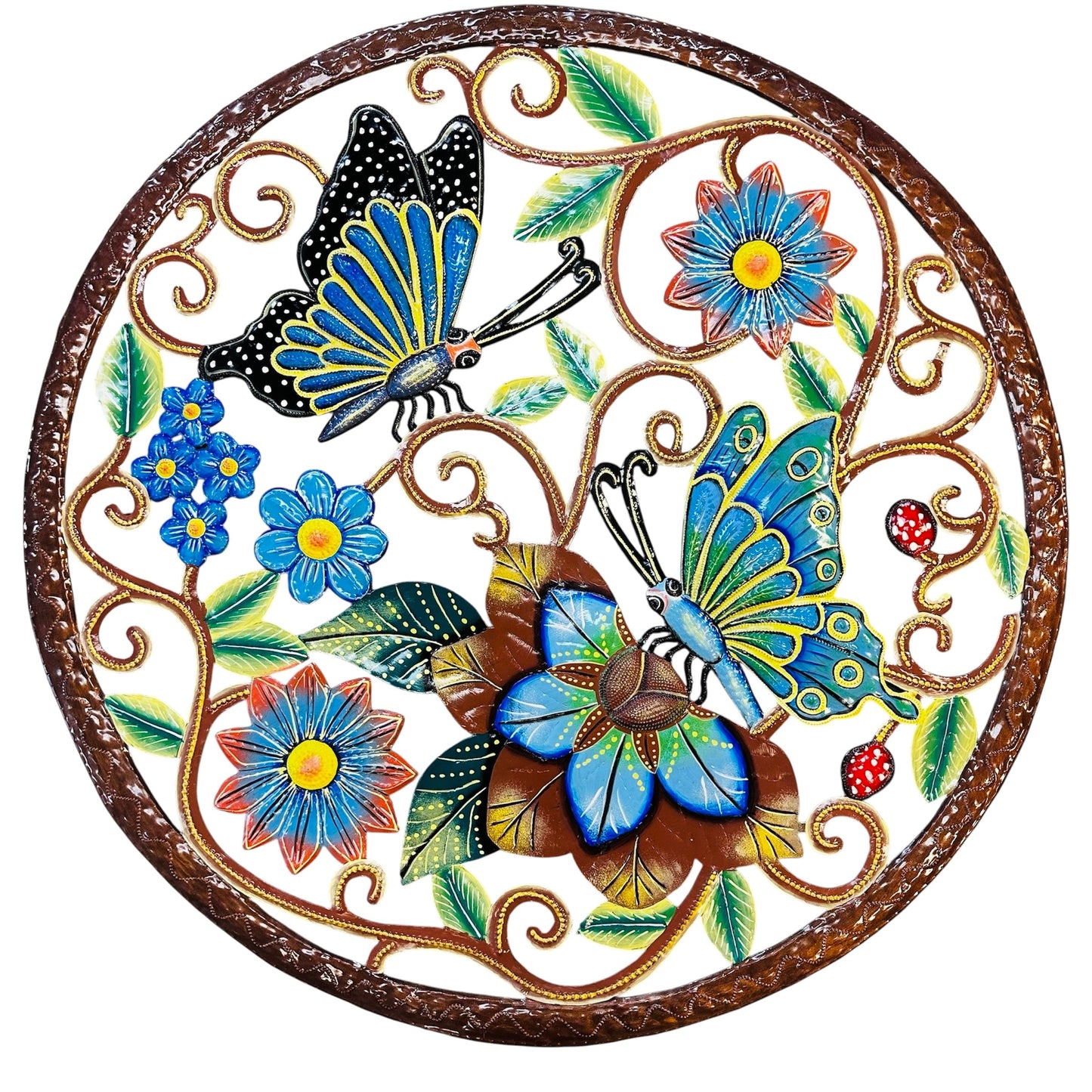 Jumbo Two Blue Butterflies and Flowers Round