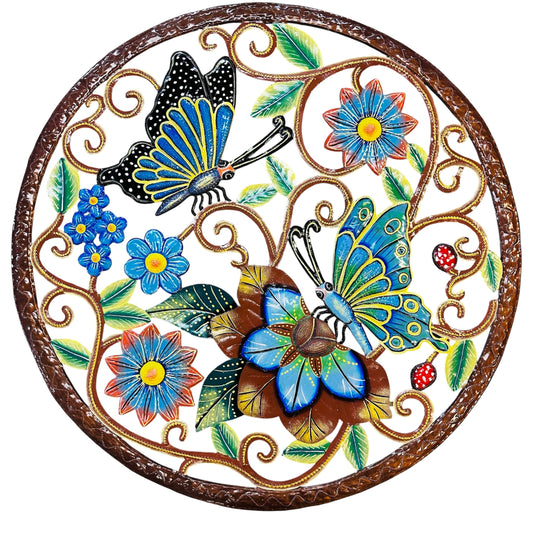 Jumbo Two Blue Butterflies and Flowers Round