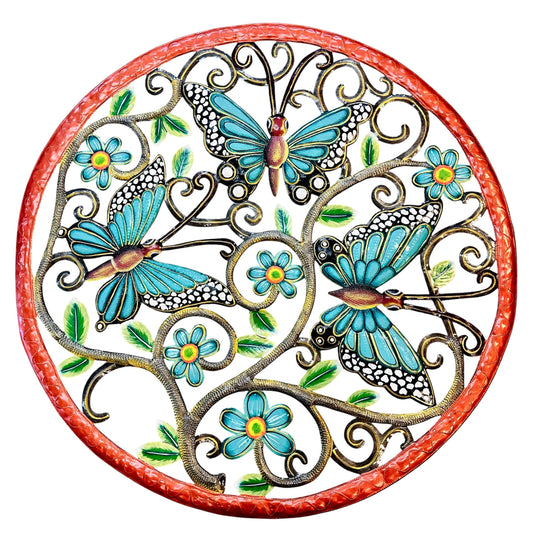 Jumbo Turquoise Butterflies and Flowers Round