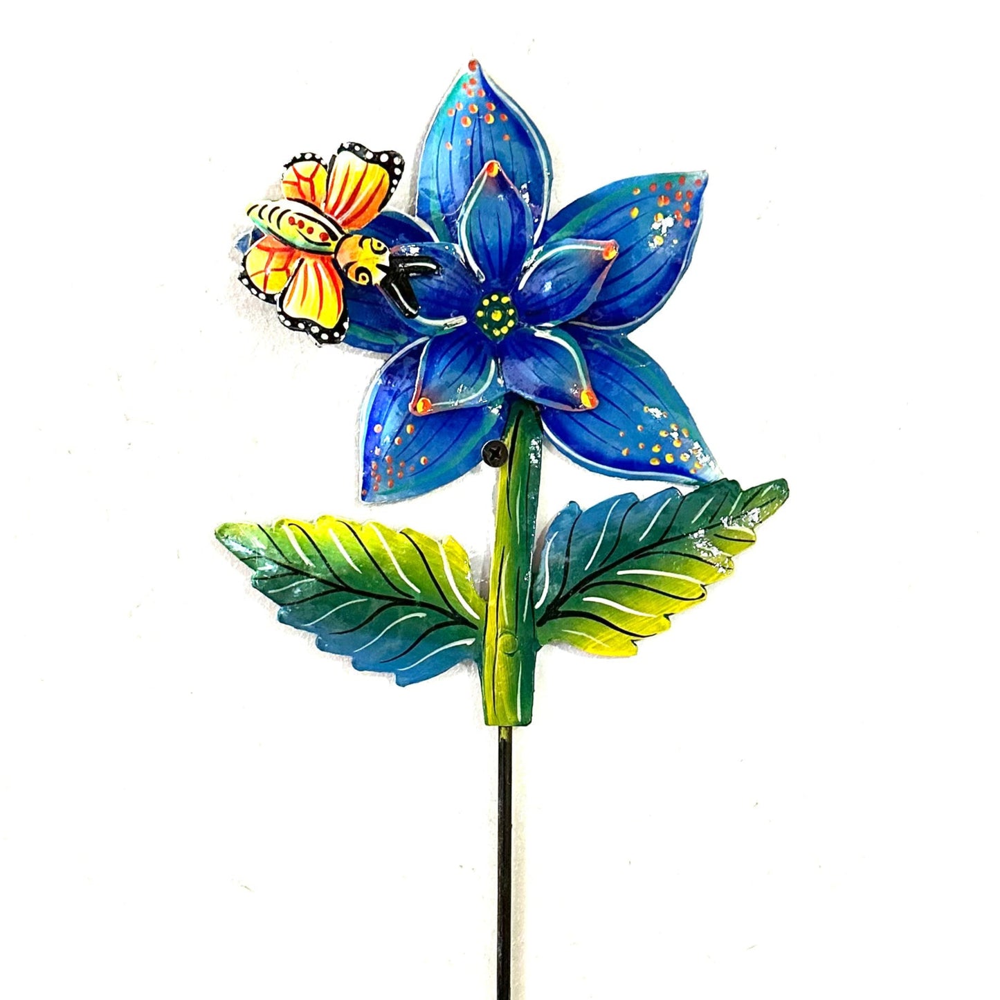 Blue Flower with Butterfly Garden Stake