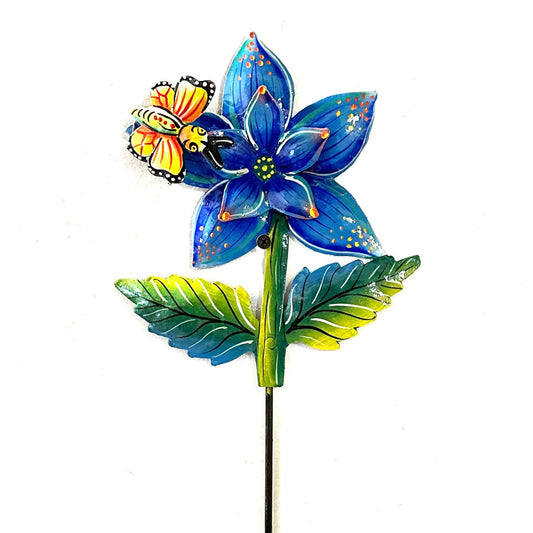 Blue Flower with Butterfly Garden Stake