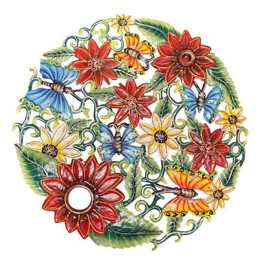 Butterfly and Flowers Oil Drum Top Wall Art