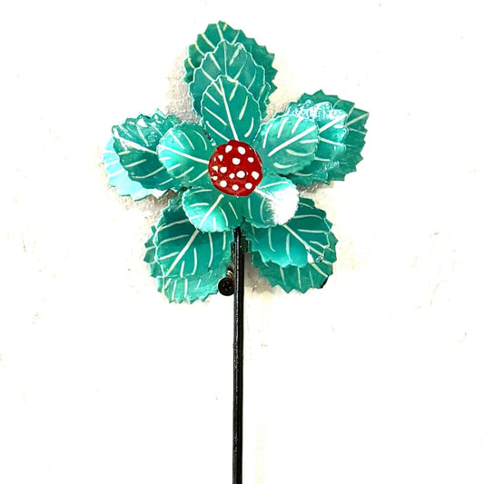 3-D Turquoise And Red Flower Garden Stake 2