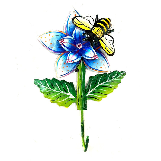 Blue Flower and Bee Wall Hook