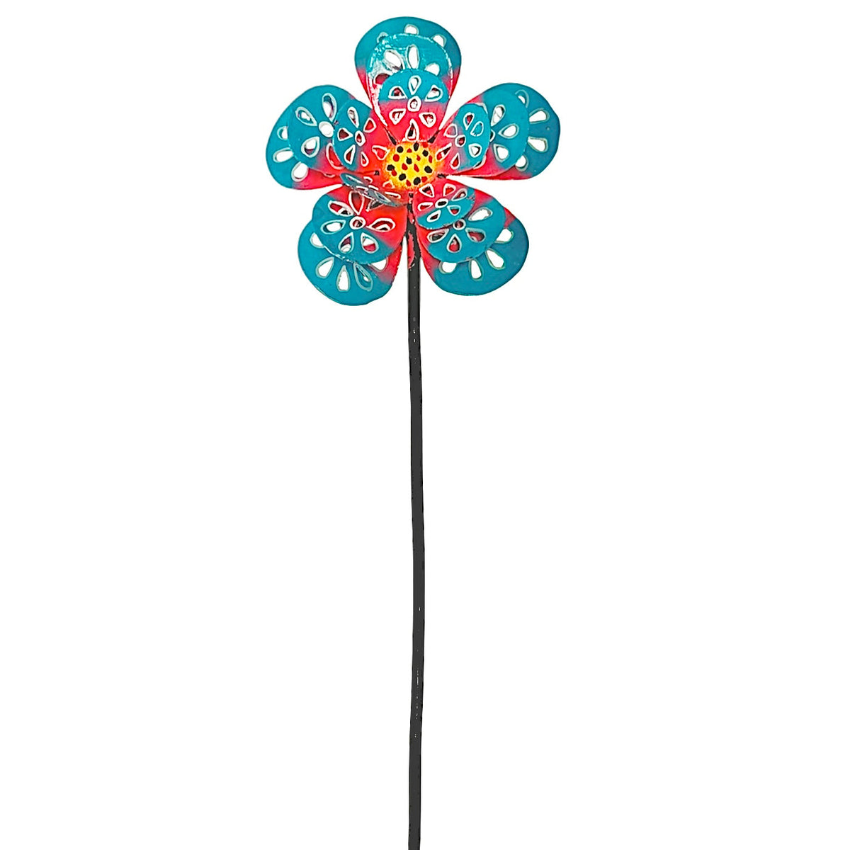 3-D Turquoise and Pink Flower Garden Stake