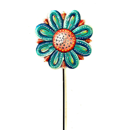 Turquoise And Red Flower Garden Stake