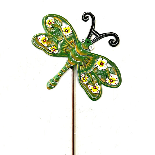Green Floral Dragonfly Garden Stake