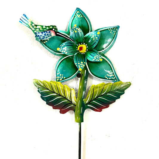 Green Flower with Hummingbird Garden Stake