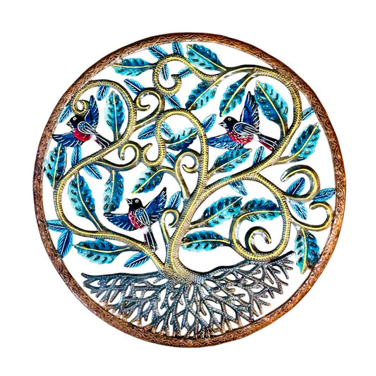 Dark Turquoise Tree of Life with Three Birds - Large