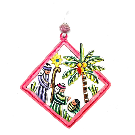 Diamond Palm Nativity Ornament- Pink