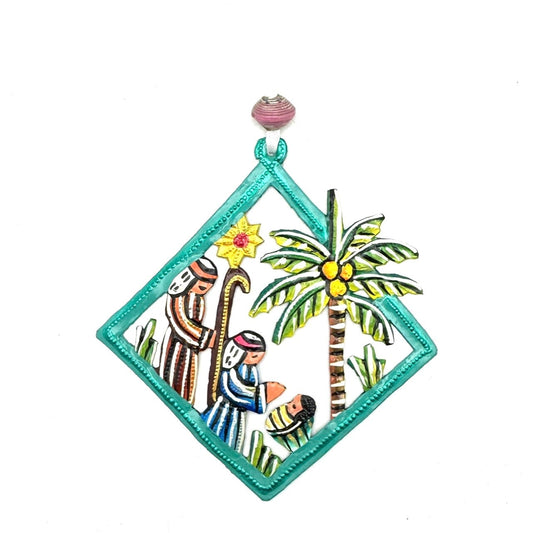 Diamond Palm Nativity Ornament- Turquoise