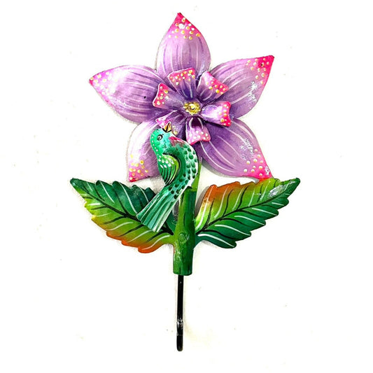 Purple Flower and Bird Wall Hook