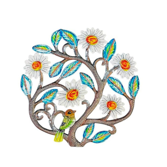 Green Bird Among Daisies
