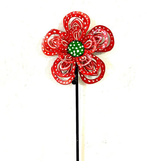 3-D Red and Green Flower Garden Stake